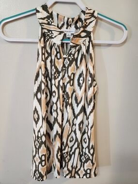 Calvin Klein Top Size Sm Sleeveless Ikat Print Halter Top - Black